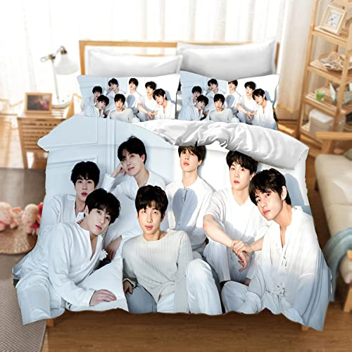DDONVG BTS Bettwäsche 135x200 Cartoon Anime BT21 Bettbezug Set Kinder Mikrofaser Bettwäsche Mit Reißverschluss Und Kissenbezug (12,135 X 200 cm 50 x 75 x 1)