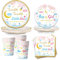 96Pcs Twinkle Twinkle Little Star Gender Reveal Party Supplies Tableware Set little Star Baby Shower Plates Napkins Forks Dinnerware for Baby Shower Decorations Girls or Boys Theme Party , 24 Guests