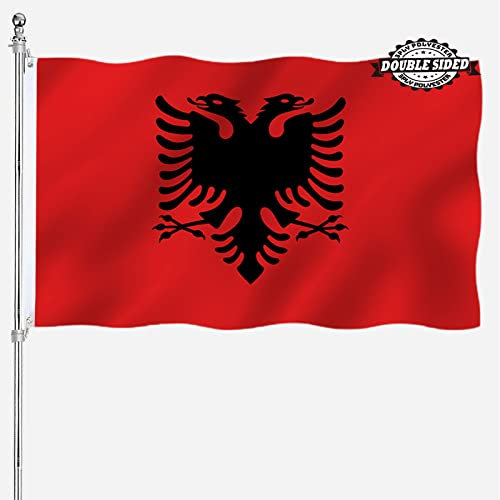 Bandiera dell'Albania albanese 3x5 bandiere nazionali nazionali da esterno a doppia faccia resistente materiale poliestere a 3 strati con 2 occhielli in metallo 4 file di cuciture