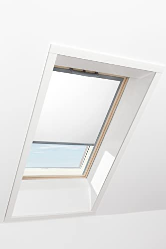 Original Roto Rollo Exclusiv ZRE für Roto Dachfenster - Führungsschiene Silber - Manuelle Bedienung - Tageslichtrollo für Baureihe Q - Größe 078/098 | 07/09 - Stofffarbe Weiß