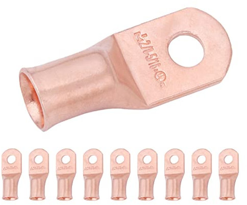 SELTERM 10pcs 2/0 AWG -5/16 Stud - Battery Lugs, Heavy Duty Wire Lugs, Ring Terminals, Battery Cable Ends,00 Gauge Terminals, UL Bare Copper Eyelets Electrical Battery Terminal Connectors