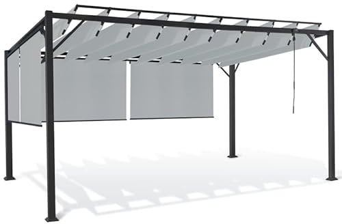 IDMarket - Pergola édition Luxe Lames orientables 3x4 M et 4 Stores Gris Clair