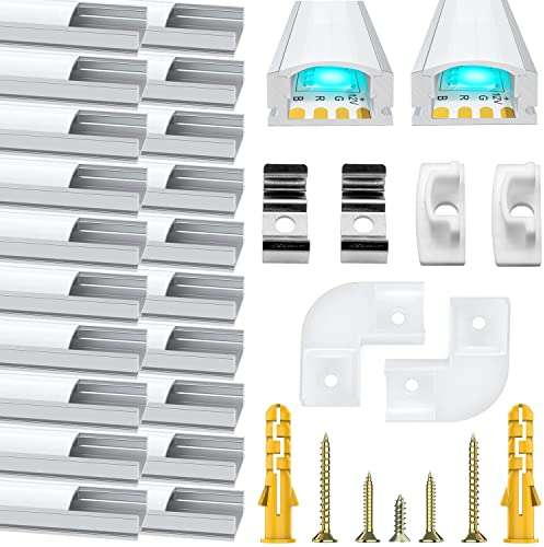 Profilé Aluminium Led Chesbung, Canal aluminium Led en pour Bandes à Led, Profil Led avec Couvercle Blanc Crème, Canal Led et Diffuseur LED avec Embouts, Clips de Montage en Métal (1m-u-20pcs)
