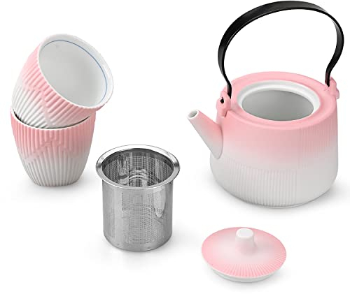 Amoysanli Teekanne mit Teesieb, Keramik-Teekanne mit abnehmbarem Edelstahl-Fliter für losen Tee, 450 ml (1–2 Tassen), Teekannen für Tee, Kaffee, Milch für Büro, Zuhause, Männer und Frauen (weiß)