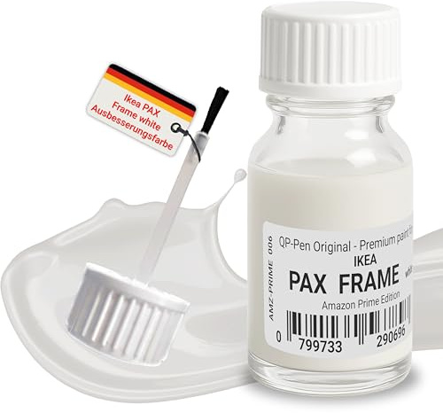 Q-Pen Original Lackstift für IKEA PAX Korpus Weiß, 10 ml Korrekturstift mit integriertem Pinsel, Satin-Finish, deckt Kratzer und Absplitterungen ab, geeignet für Türen, Regale und Paneele