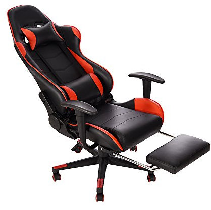 Panana Gaming Chair Racing Gas Lift Swivel High Back Ergonomic Chair with Lumbar Support & Footrest (Red)