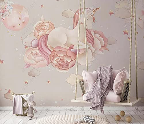 Papier Peint Panoramique Licorne Scandinave Moderne Papier Peint 3D Intissé Décoration Murale