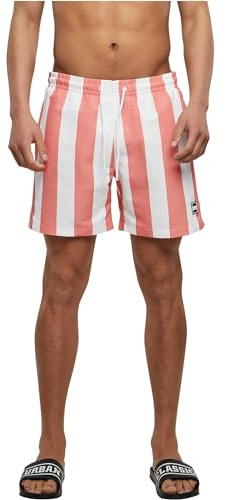 Urban Classics Herren Swim Shorts – Schnelltrocknende Badehose mit Innenslip und Taschen für Strand Pool Urlaub und sportliche Aktivitäten,Palepinkbarstripe,XL