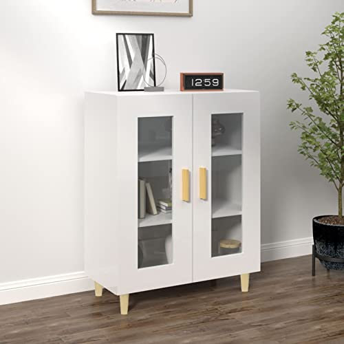 Homgoday Sideboard 69.5 x 34 x 90 cm in Gloss White Plywood Wardrobe, Storage Cabinet, Shelves for Indoor Wardrobe, Garden Furniture, Broom Holder for Bathroom Home