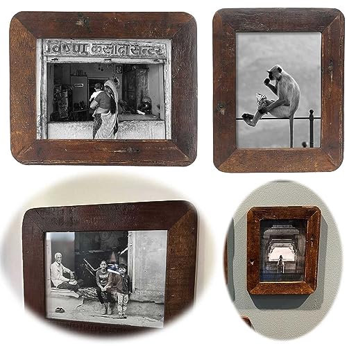LS-LebenStil Vintage Wand Bilderrahmen Dehli - Fundholz Recycelt - Rustikal Braun - 20x15cm - Retro Fotorahmen Leerrahmen für Leinwand Bilder Passepartouts zum Aufhängen Collage Photo Frames