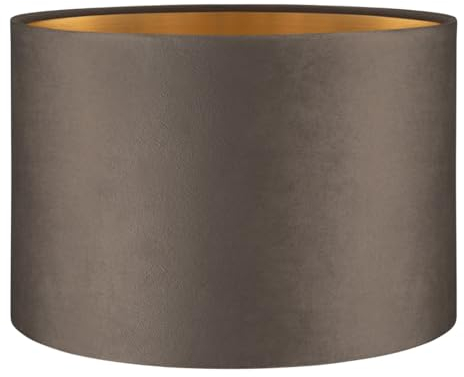 Home Sweet Home Samtlampenschirm VELVET, Grau + gold | 30 cm große trommelförmige E27-Lampenschirme | Kann mit Hängelampen und Tischlampen verwendet werden | Geeignet für Wohnzimmer, Esszimmer