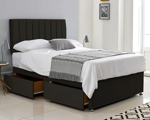 ComfoRest - Stylish 4FT Small Double Divan with Mattress Included | Elegant Set with 2 Spacious Drawers | Comfortable Solution for Modern and Practical Bedrooms (Black Plush)