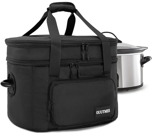 OUUTMEE Bolsa de viaje para olla de cocción lenta, 2 capas, compatible con olla de cocción lenta de 6, 7, 8 cuartos de galón, transportador de viaje aislado con forro fácil de limpiar