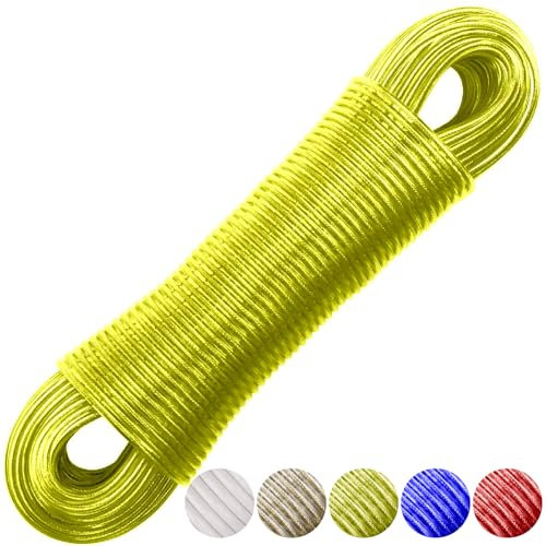 Waschleine 60m Reißfest mit Stahlkern und PVC-Beschichtung, UV- und witterungsbeständige Leine, sehr reißfestes Wäscheseil (Gelb)
