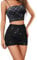 Caziffer Pantaloncini Paillettes Donne Vita Media Banda Elastica Scintillante Gamba Dritta Pantaloncini Notte-out Glitter Caldo per La Festa Danza Rave (Nero, M)