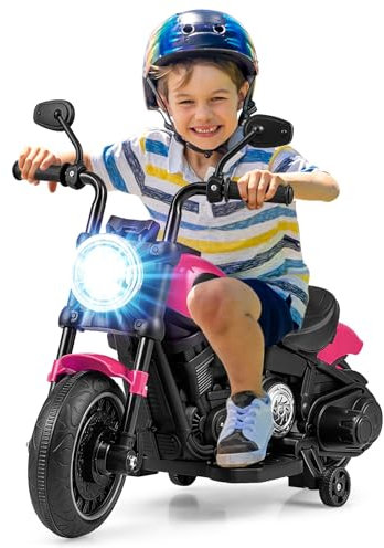 Maxmass Kids Electric Motorbike, 6V Battery Powered Electric Motorcycle with Headlight and Detachable Training Wheels, Children Ride on Car for 18+ Months Boys Girls (Pink)