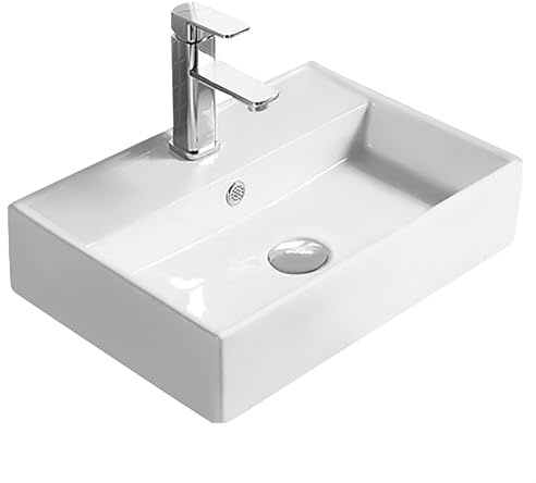 Balterley 500mm Countertop Vessel Bathroom Sink, Ceramic Rectangular Bowl Bathroom Wash Basin Sink with Overflow, 1 Tap Hole, Countertop Basin Sinks for Cloakroom - 505 x 355 x 124mm (White)