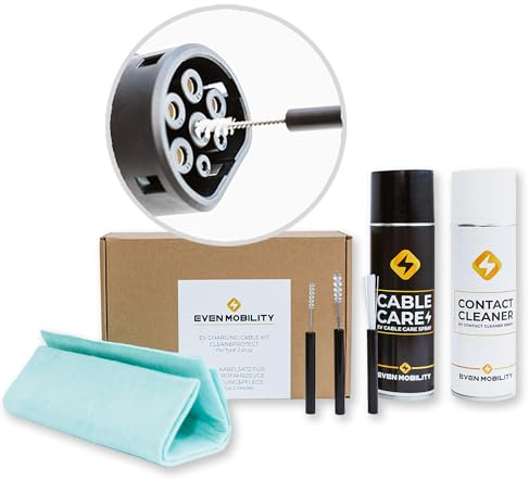 EVEN MOBILITY Set di pulizia e cura per cavo di ricarica EV tipo 2, Wallbox, stazione di ricarica mobile, set di manutenzione per auto elettriche/presa pulitore a contatto, scoppi, spray di protezione