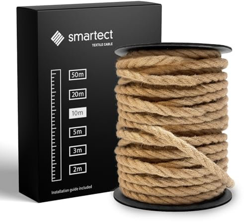 smartect Textilkabel Jute, 10 Meter Vintage Lampenkabel Stoff Gedreht, 3-Adrig (3 x 0.75 mm²) Stromkabel Textilummantelt für eigenes DIY Projekt