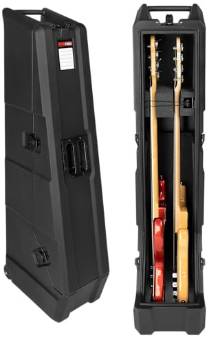 Gator Cases Mini Vault Flightcase für Zwei E-Bass-Gitarren, rotogeformte Polyethylen-Außenhülle mit dicken Schaumstoffwänden, schwarz (GTR-MINIVAULT-B2)