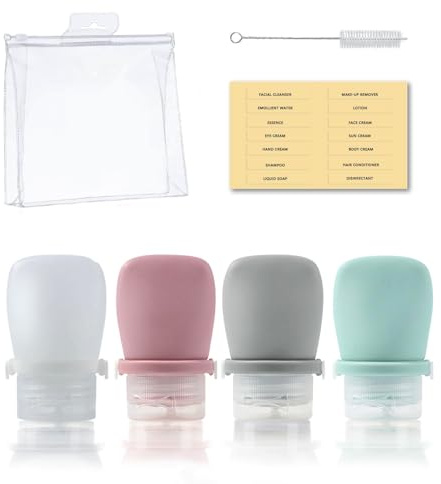 Silikon-Reiseflaschen-Set für Toilettenartikel(4 Set), auslaufsicher, nachfüllbar, quetschbar, Reisebehälter, 38 ml, für Shampoo, Conditioner, Lotion, Flüssigkeiten, Reisebehälter mit