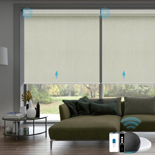 SmartWings Elektrisches Rollo mit Fernbedingung, Smart Rollo Innen 100% Verdunkelung, Kompatibel mit Alexa, Google Home, Homekit, Benutzerdefinierte Größe,Vigor Creme