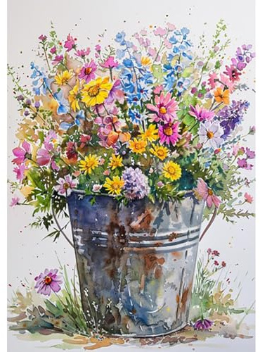 DOMROM Diamond Painting Kits for Adults, 5D Diamond Art Kit for Beginner, Bouquet of Flowers in A Bucket Diamond Painting Full Round Drill Art and Crafts for Decor 30x40cm