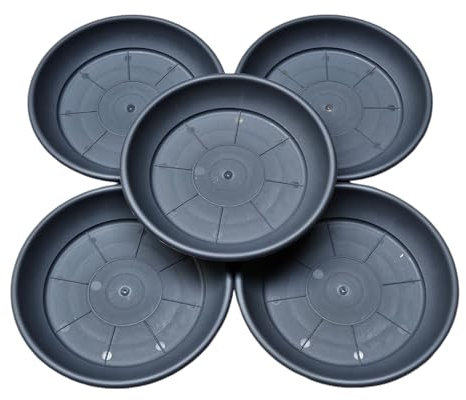 Teramico 5X Wetterfeste Pflanzuntersetzer Blumentopfuntersetzer aus italienischem Kunststoff. Für Balkon, Terrasse & Garten in Terrakotta, Anthrazit, Taupe. (Anthrazit, 46cm)