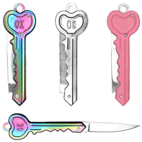 HENGBIRD 3 PCS Taschenmesser Schlüsselanhänger, Taschenmesser klappmesser, Self Defense Keychain Verstecktes Messer Mini Messer, Schlüsselanhänger Messer, Schlüssel Messer Paketmesser