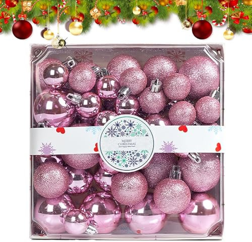 Set di 44 palline di Natale, da appendere, infrangibili, per la casa (rosa)