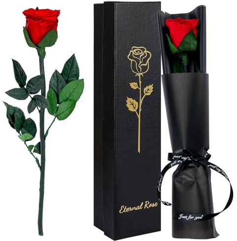 Infinity Rose, Rosso Rosa Stabilizzata Vera con Steli Rosa Eterna Festa della Mamma Regalo per Mamma Fiori Stabilizzata Regalo
