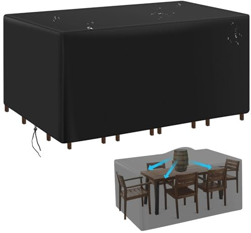 Outdoor Wasserdicht Rattan Ecksofa Abdeckung für Gartenmöbel, 2 3-Sitzer Bank und Tisch Schutz 300 x 150 x 105 cm