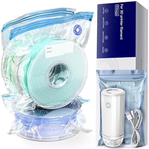 Sac Stockage sous Vide de Filament d'Imprimante 3D Kit, 20 Pcs Filament Sac Réutilisable Sacs Scellés sous Vide avec Pompe Auto, 34 * 30cm