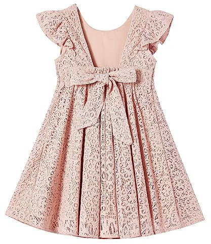 Ugitopi Kleinkind Mädchen Rückenfrei Flatterärmel Spitze Party Kleid Kinder Kleider (Dusty Rose,130)