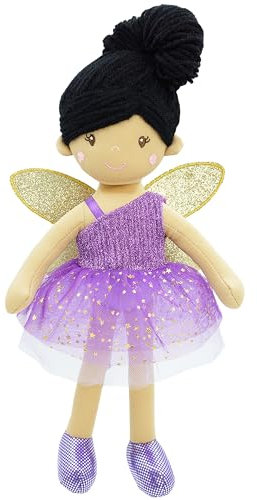 Lullaberry Verzauberte Feenpuppe, 30 cm, Violett – Plüschpuppe, weiches Plüschpuppe, Mädchen, Geschenk – lila Outfit und goldene Flügel