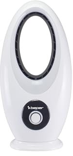 beper P206RAF110 Ventilador de pie moderno sin aspas, 50 W, Silencioso, Oscilante y con 3 velocidades de ventilación, Diseño seguro e innovador para una distribución eficaz del aire, Blanco