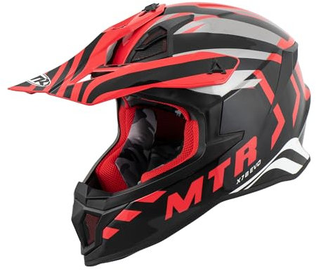 MTR X7B Evo Motocross Helm, ECE 22.06 Geprüfter Motorradhelm, Crosshelm ohne Visier, Cross Helm Motorrad mit Belüftung & Entlüftung, Downhill Helm Geeignet als Fullface Helm MTB, Schwarz/Silber/Rot, M