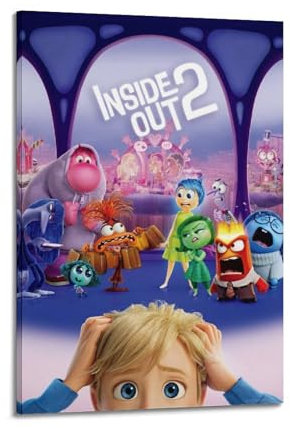 BHBUEWU Poster decorativo da parete a tema anime Inside Out 2, stampa artistica su tela, poster decorativo moderno, per camera da letto, per camera da letto, 40 x 60 cm