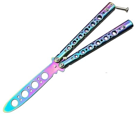 Générique couteau papillon d'entrainement Butterfly trainer, 100% acier inoxydable, lame de sécurité multicolors