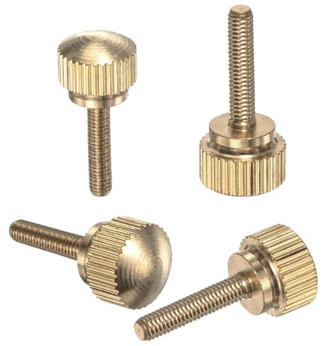 M METERXITY 4-Pack Knurled Thumb Screws M3x14mm Round Head Solid Brass | Knobs Bolts with Shoulder Grip Fasteners for Eye Glass Screws, PC Computer, Threaded Knurled Tip