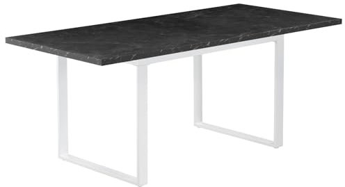 B&D home Esstisch Levin | ausziehbar 120-160 x80 cm 4-6 Personen Küchentisch Holztisch mit Kufengestell schwarz für Küche, Esszimmer | skandinavisch Industrial Design | Marmor-Schwarz, 11202-UW-MSCH