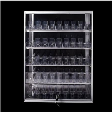 Vitrine à cigarettes avec cadre en aluminium avec serrure - Pousse-cigarettes automatique - Vitrine en acrylique transparent - Porte de magasin de détail (63,5 x 17,5 x 90 cm)