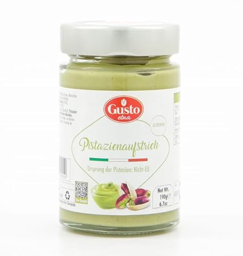 Gusto Etna Crema de Pistacho 190g – Tartinade dulce italiana sin gluten | 20% Pistachos de Bronte | Para pan, postres y chocolate de Dubai