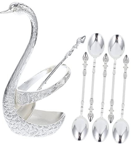 Warmhm Dessert Spoon Kit Swan Base Holder Spoons for Dessert Fruit Stirring Kitchen Holder