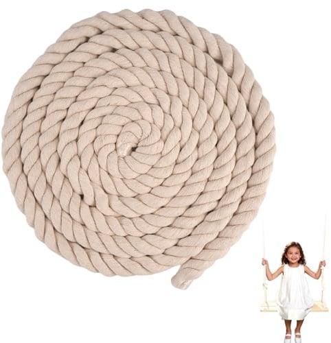Baumwollkordel 20mm, 4 M Baumwollgarn, 3 Stränge Dicht Gewebt Baumwollseil, Tau Seil, Makramee Garn 20mm für Dekoration, DIY-Bastelarbeiten, Handarbeiten, Gartenarbeit, Geschenkverpackungen (Beige)