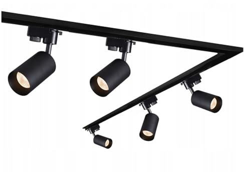 EDO - SEVA Schienensystem Komplettset Rail - Schienenset Schwarz – 1-phasige Schiene 1.9m + 1.9m + 4x Schienenstrahler MALGA T GU10 Black + Netzteil 230V + Endkappe + Verbinder, Schienenbeleuchtung