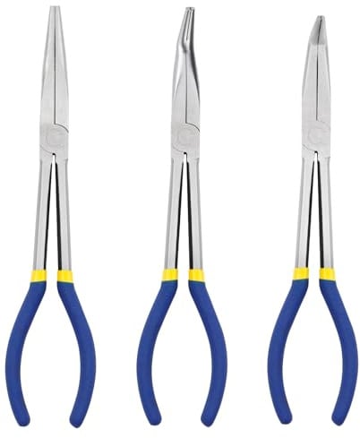 MISIQIMA 3 Stück Langnasenzangen Set, Kohlenstoffstahl Spitzzangen Set, Gerade Lange Spitzzange für Präzise Maschinenwartungsarbeiten (Verlängerte, 45-Grad und 90-Grad)