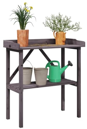 KTHLBRH Massiver Tannenholz Pflanztisch mit Ablage und Dreieckstütze für Garten Terrasse Gewächshaus, Langlebiger Umtopftisch mit Lattenrost Belüftung, Pflanzenständer