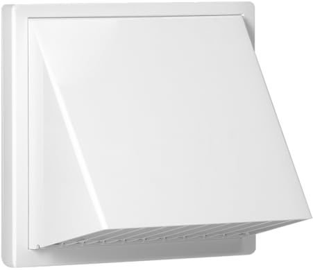 MIRATIC Grille Ventilation Extérieure Murale avec Clapet Anti-Retour Sortie VMC avec Capuchon Anti-Pluie Grille Aeration Carrée en ABS (blanc, 100 mm)