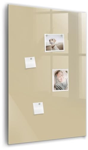 Tableau magnétique portrait en verre trempé | Whiteboard vertical avec aimants néodyme inclus | Parfait pour notes, To-Do lists et planning - 60x90cm - couleur beige